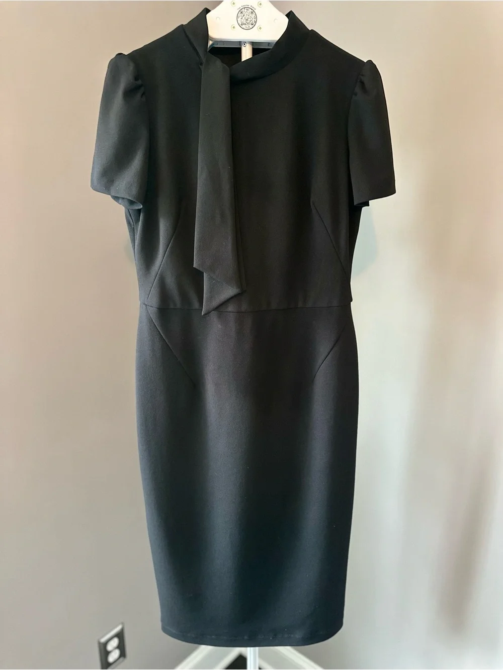 Maggy London Black Midi Tie-Neck Sheath Dress - Picture 3 of 5